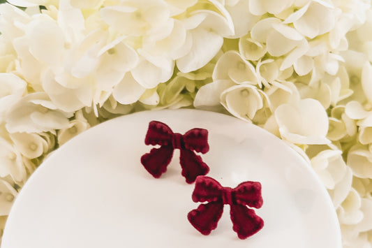 Beautiful Velvet Burgundy Bow Earrings