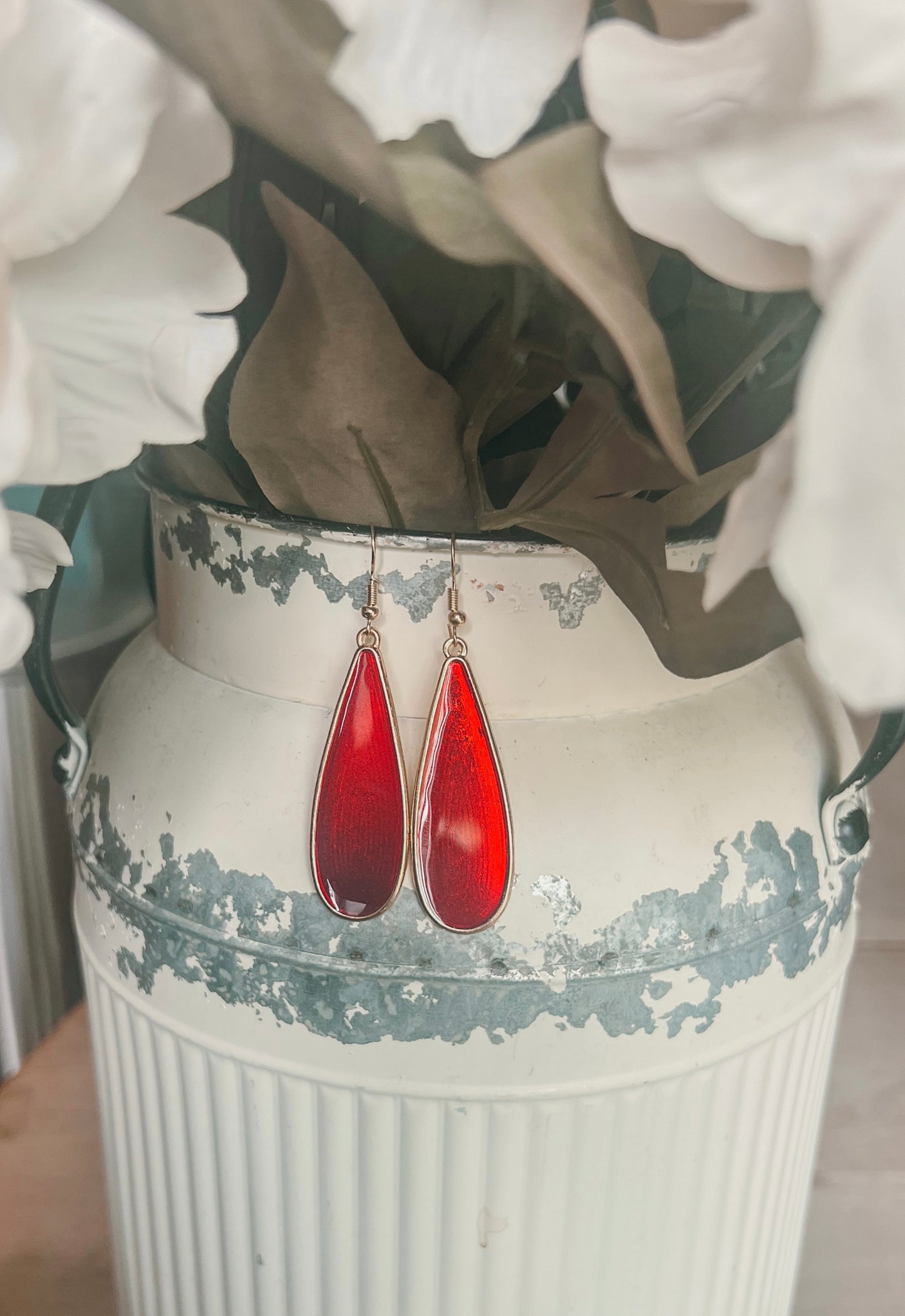 Beautiful Gold and Red Drop Earrings
