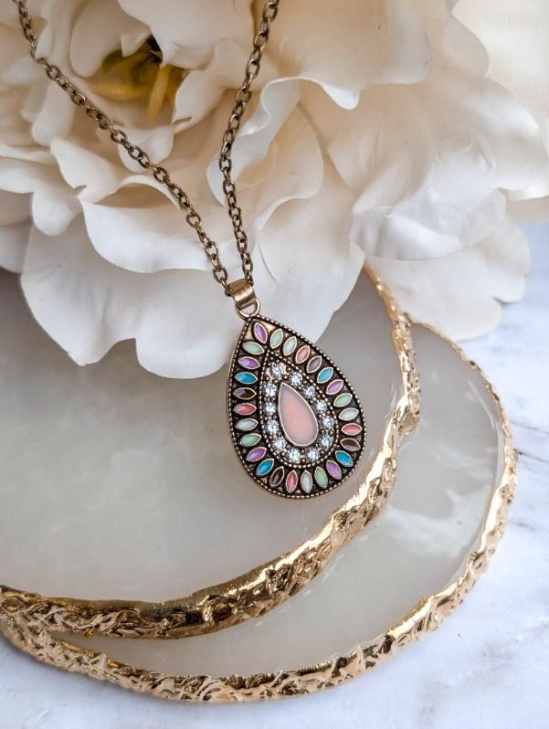 Beautiful Boho Pink Crystal Necklace and Earring Set