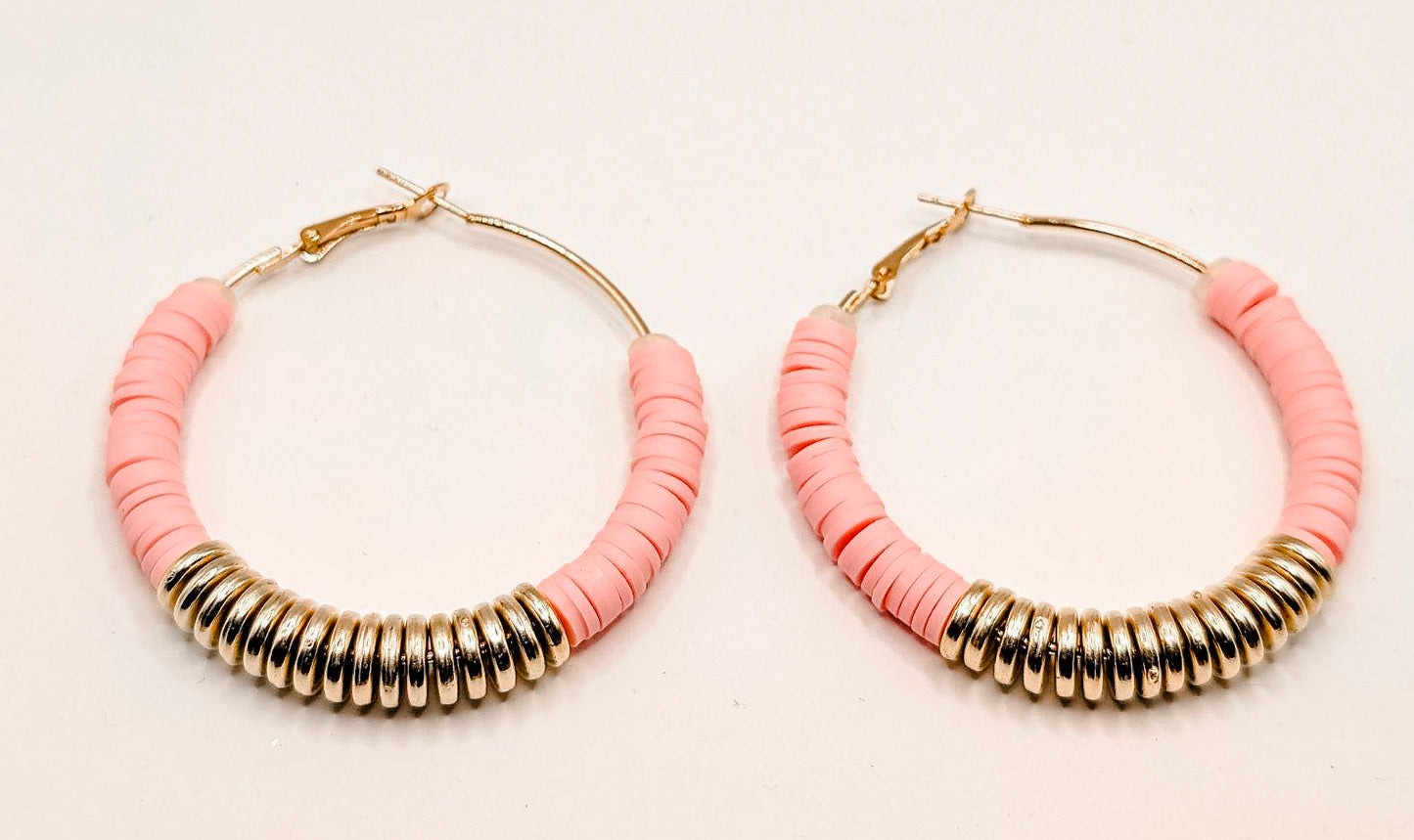 Beautiful Pink and Gold Clay Hoops