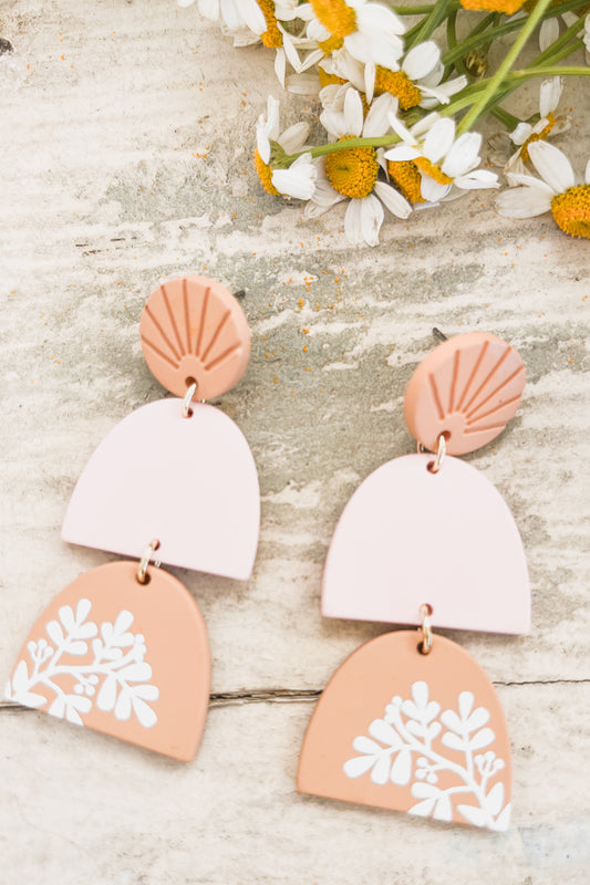 Beautiful Peach and Pink Clay Earrings