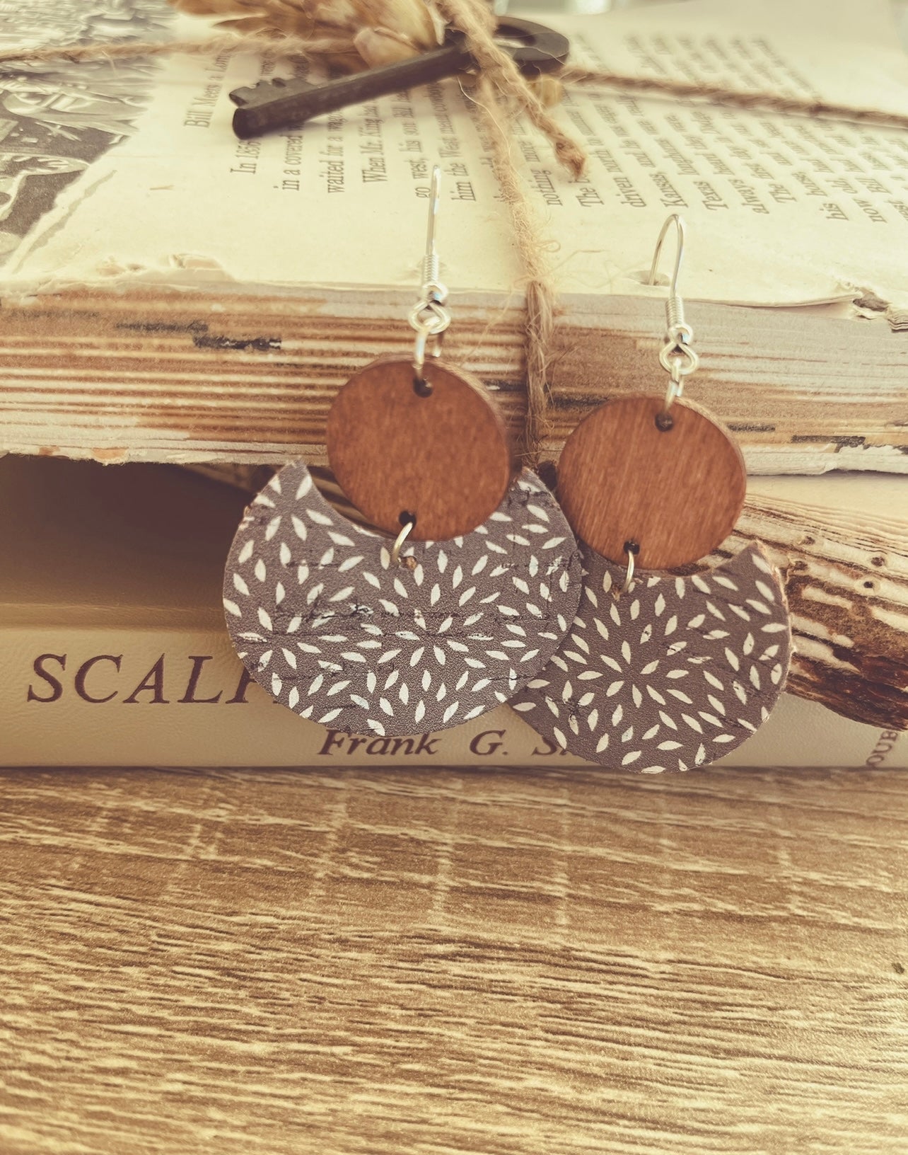 Beautiful Icy Blue/Gray Wood and Cork Earrings
