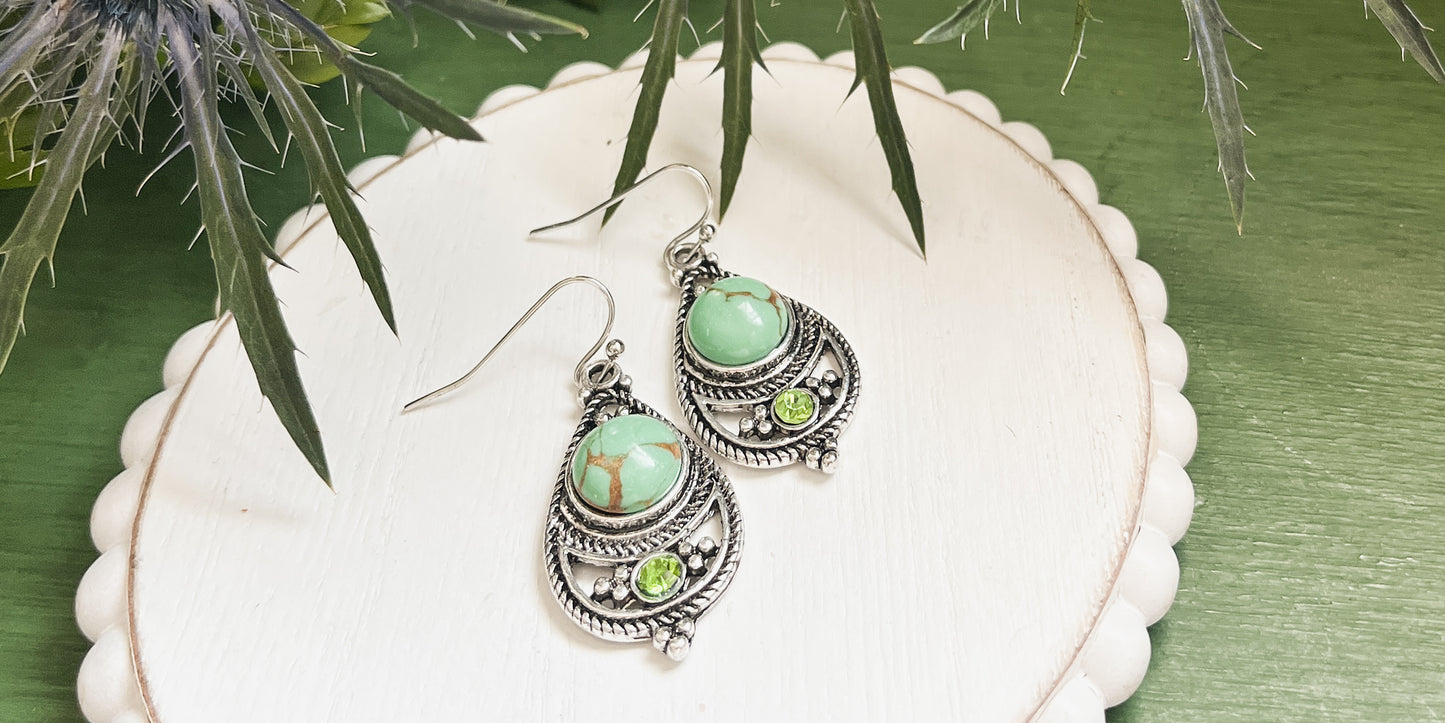 Beautiful Green and Silver Drop Earrings