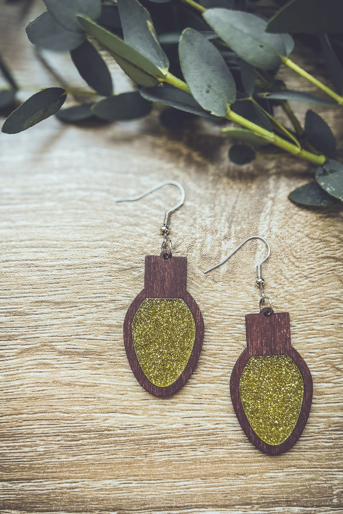 Beautiful Wood Christmas Bulb Earrings