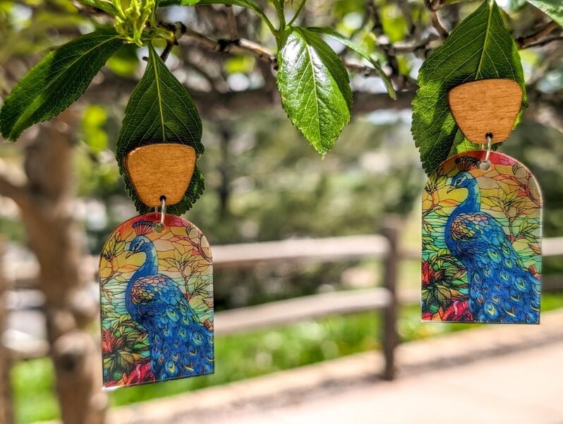 Beautiful Wood and Stained Glass Effect Earrings