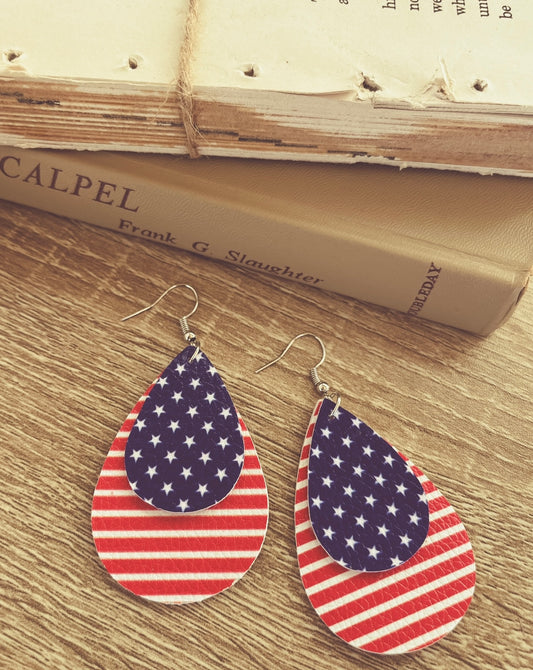 Red, White and Blue, American Flag Drop Earrings
