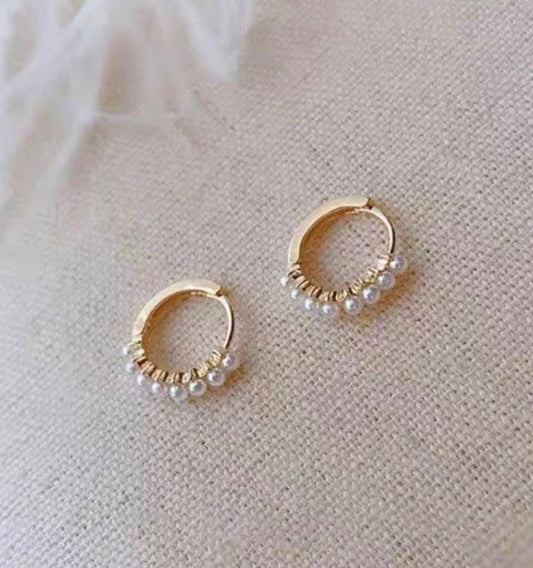 Beautiful Dainty Pearl and Gold Huggie Earrings