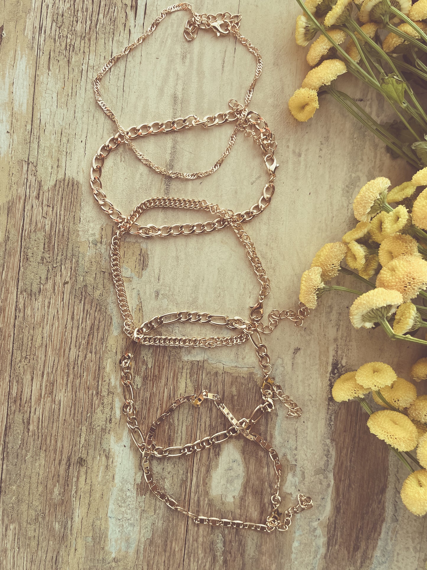 Beautiful Gold Anklet Set-Set of 5