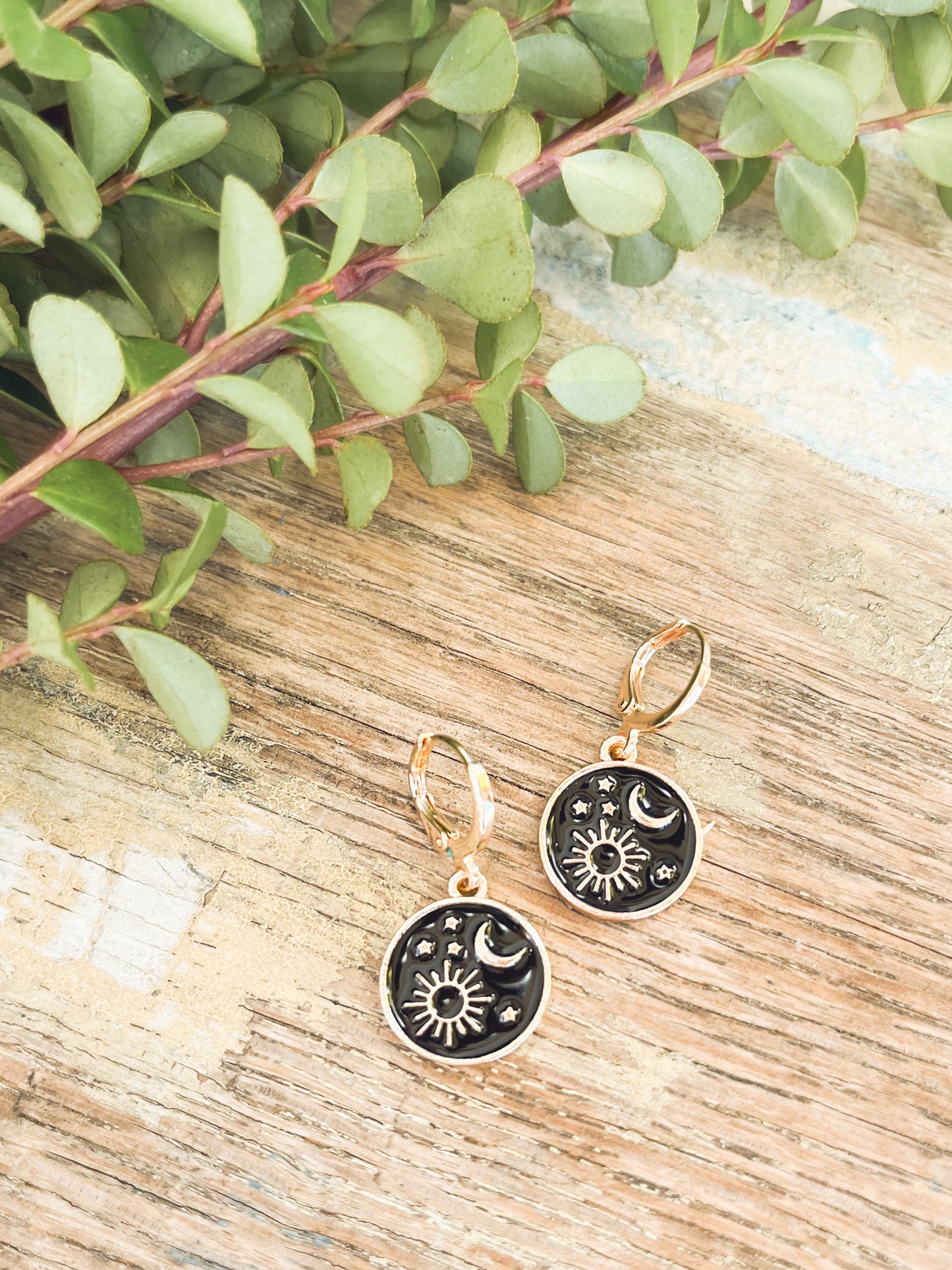 Beautiful Gold and Black Sun/Moon Earrings