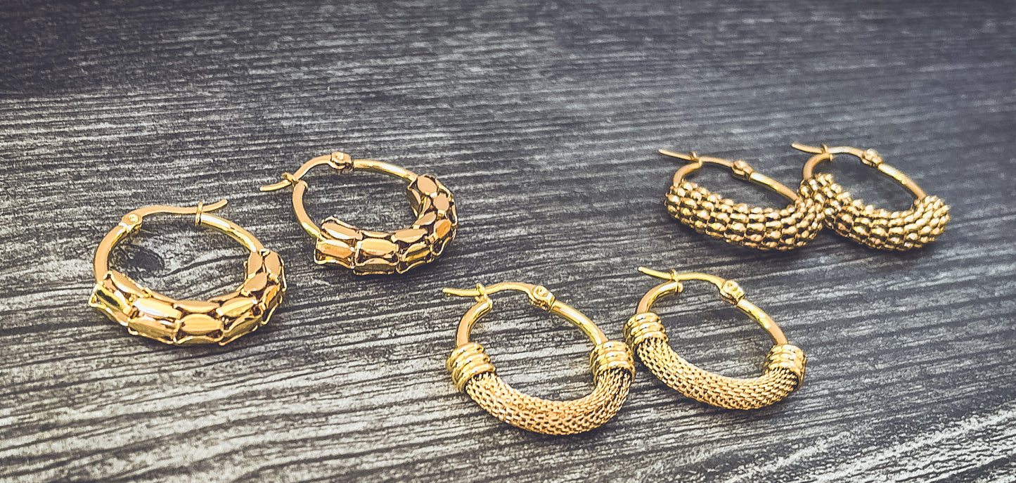 Beautiful 3 Pair Set of Gold Hoop Earrings