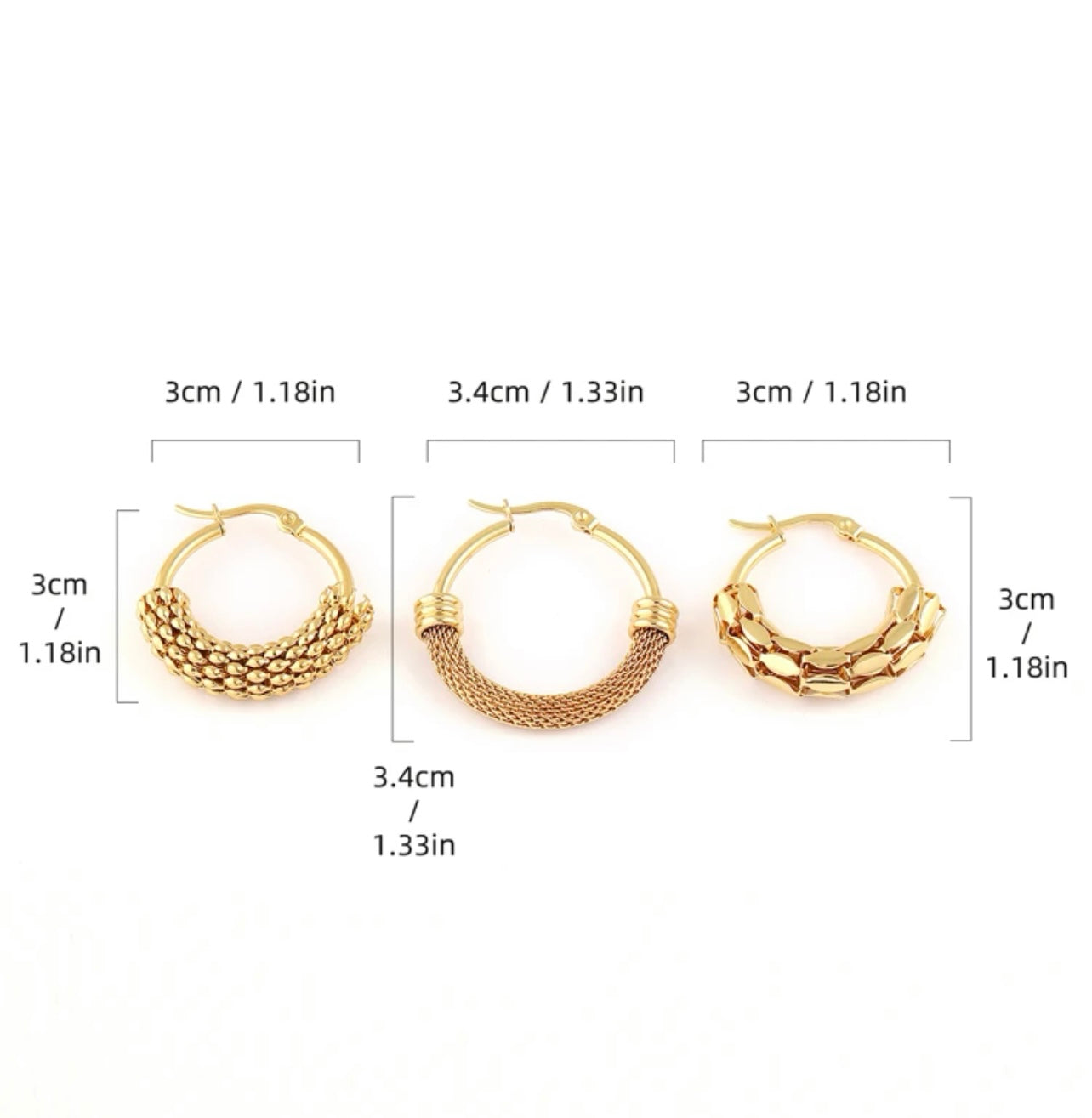 Beautiful 3 Pair Set of Gold Hoop Earrings
