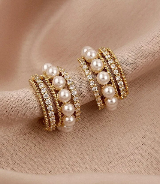 Beautiful Gold or Silver Crystal and Pearl Huggies