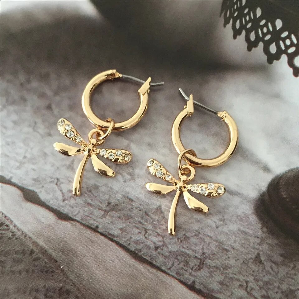 Gold Dragonfly Hug Earrings