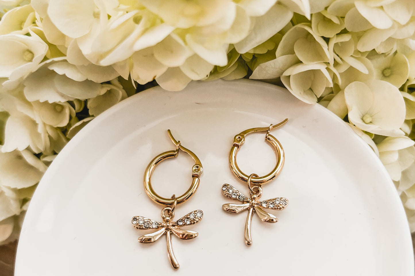 Gold Dragonfly Hug Earrings