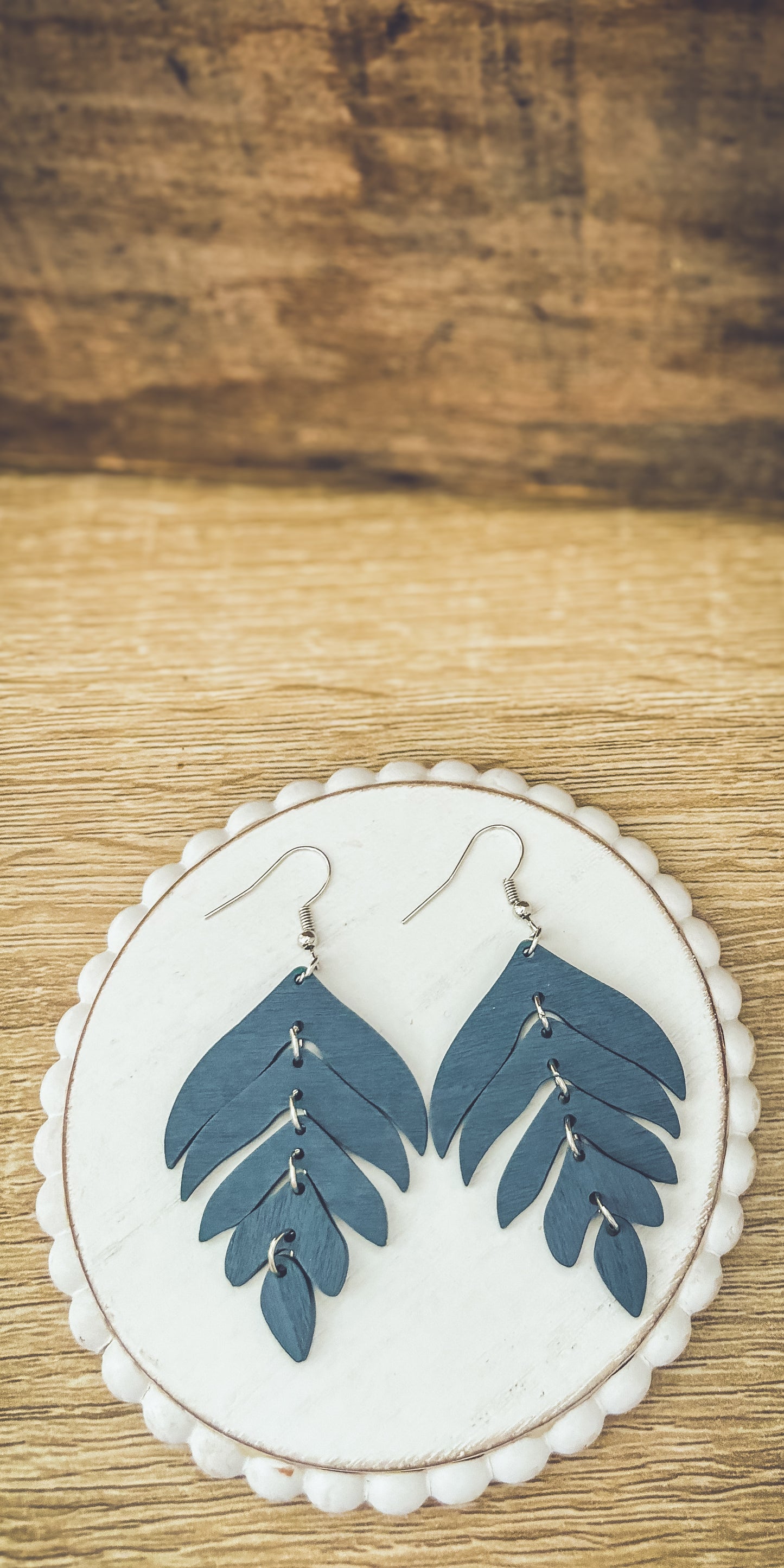 Beautiful Blue Wood Leaf Earrings