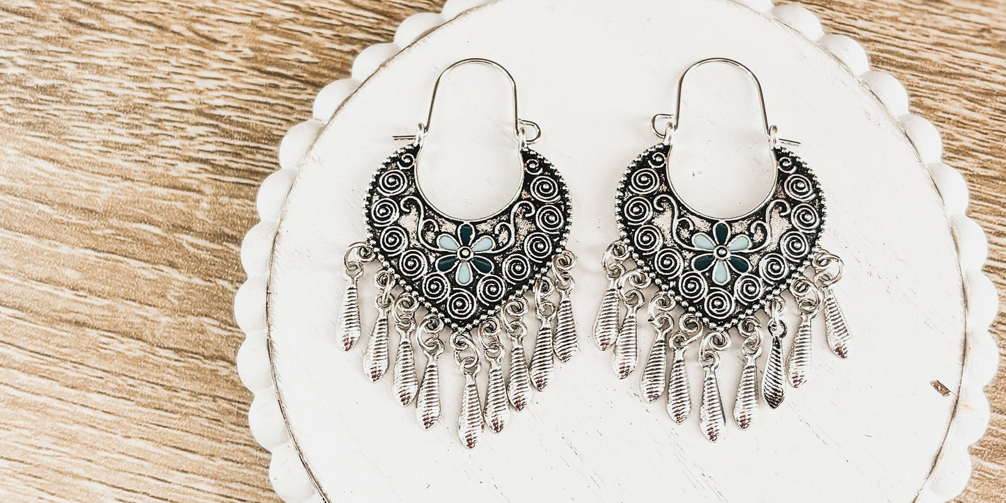 Beautiful Blue and Silver Boho Earrings