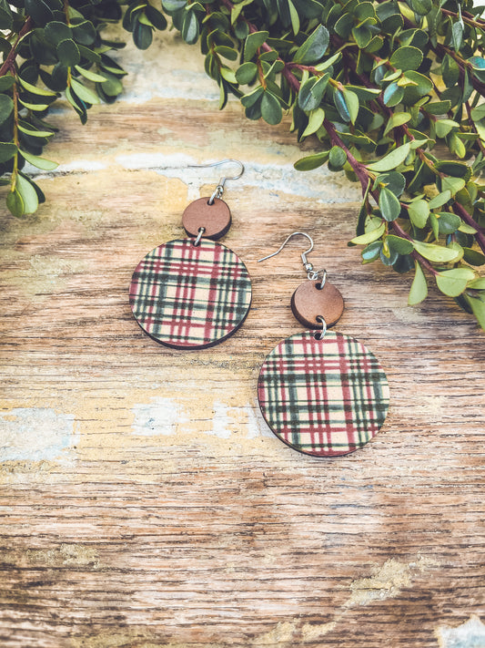 Beautiful Christmas Plaid Circle Earrings