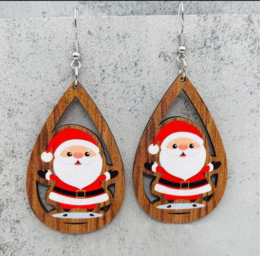 Adorable Wooden Santa Earrings