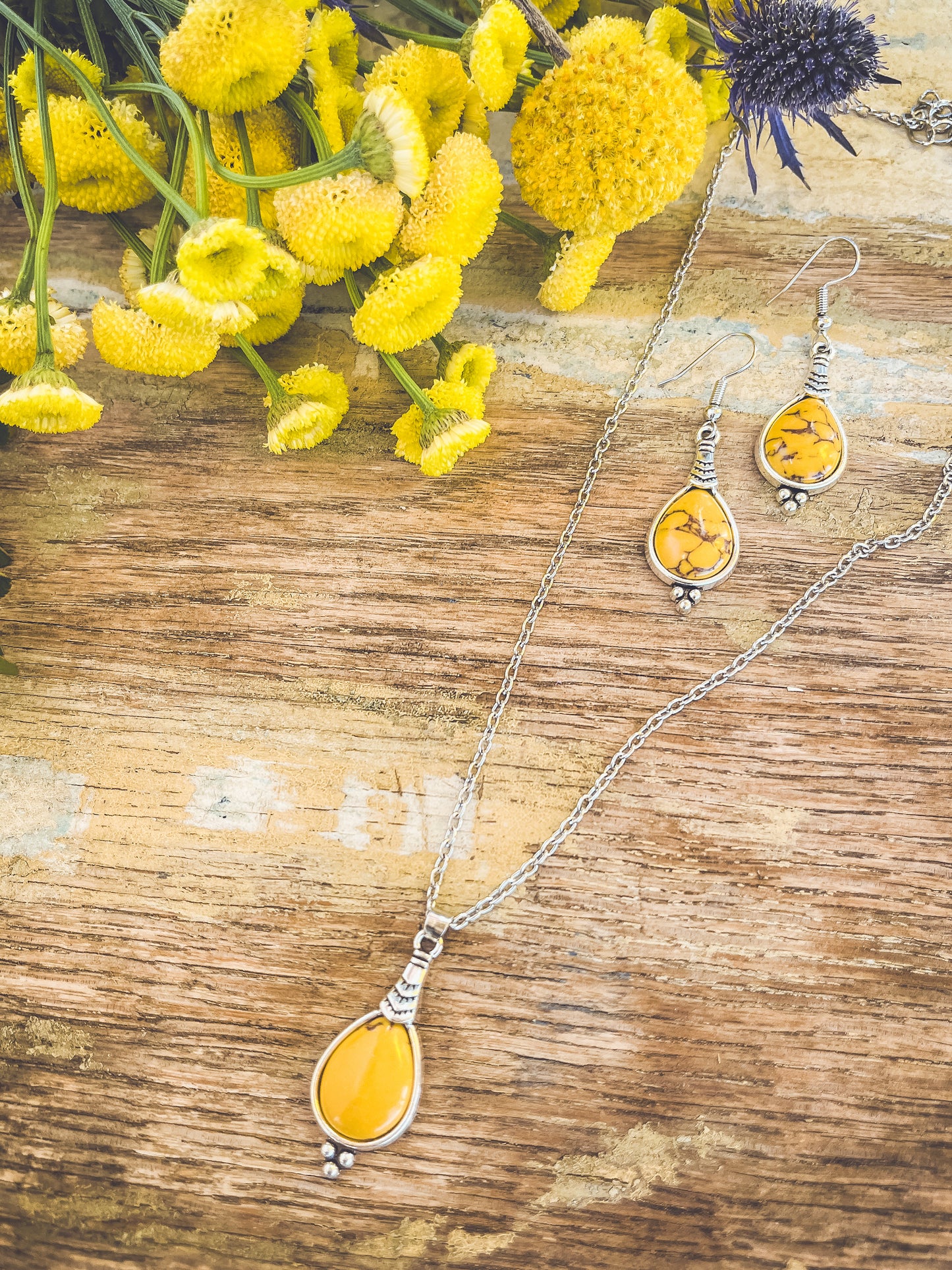 Beautiful Boho Yellow Necklace and Earring Set