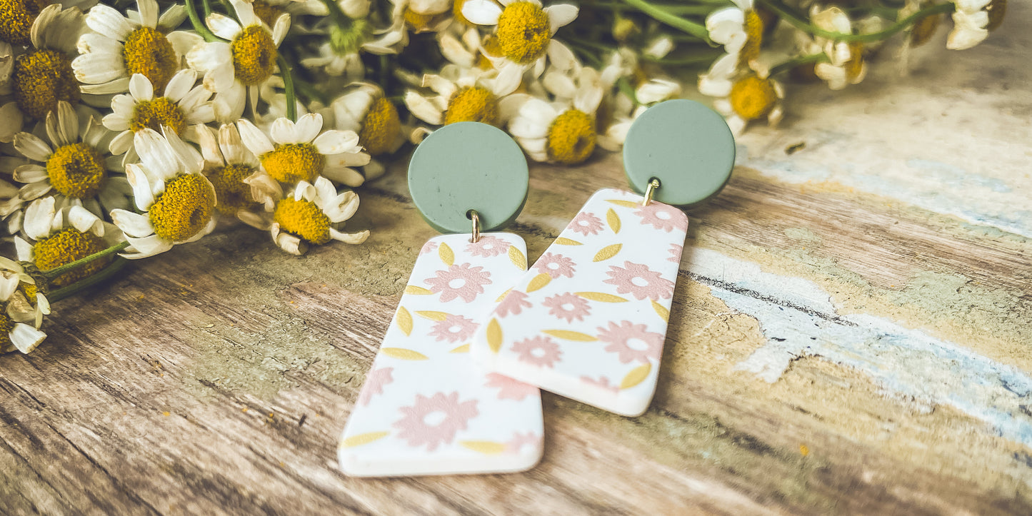 Beautiful Green and Pink Floral Earrings