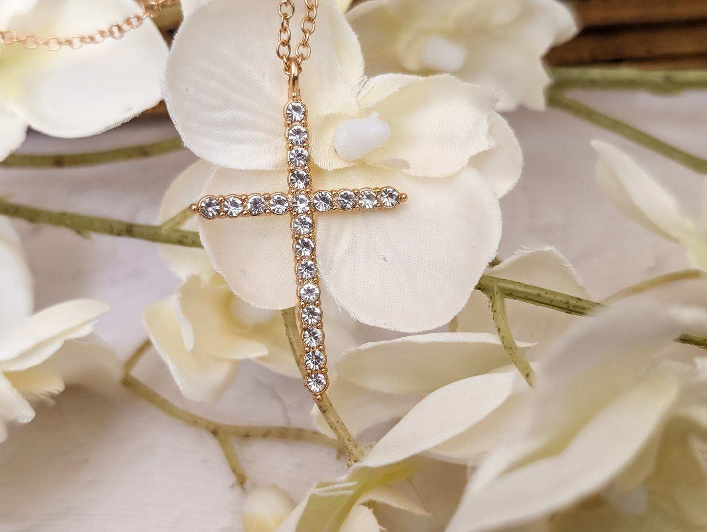 Beautiful Gold or Silver Crystal Cross Necklace