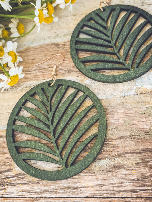 Beautiful Large Green Wood Leaf Earrings