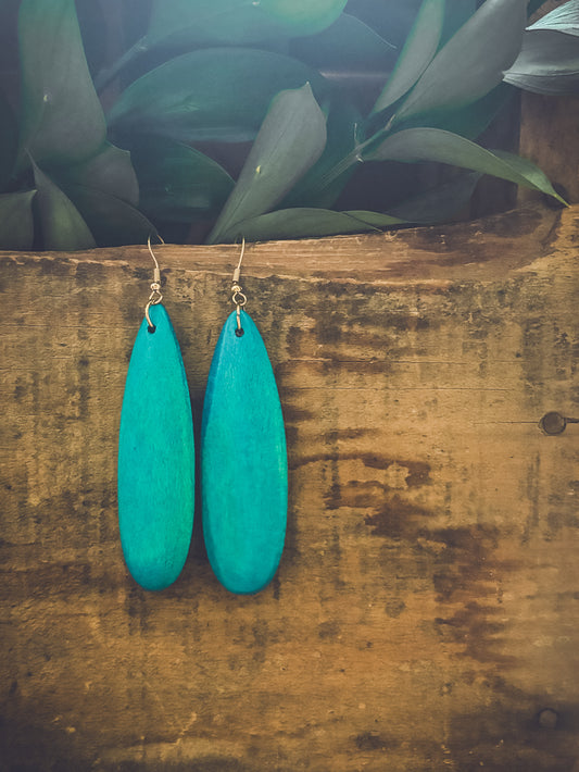 Beautiful Wooden Turquoise Drop Earrings