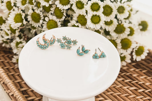 Beautiful Turquoise Earring Set - Set of 4 Studs