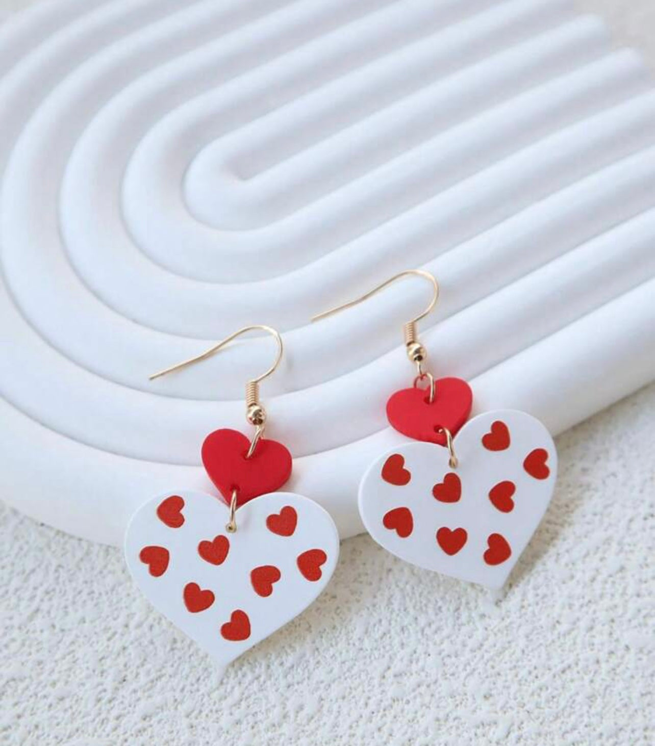 Beautiful Red and White Heart Earrings