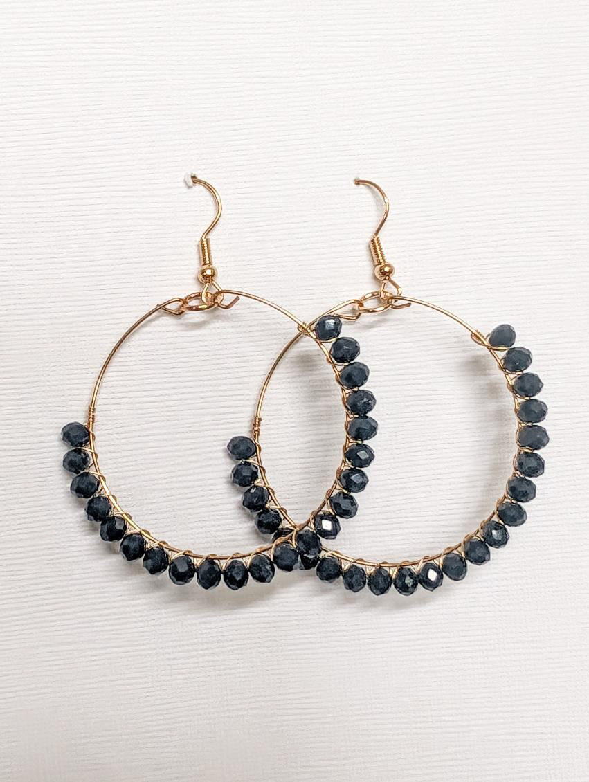 Beautiful Black Beaded Hoop Earrings