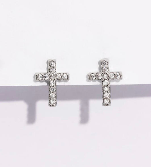 Beautiful Dainty Silver Cross Earrings