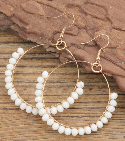 Beautiful White Beaded Hoop Earrings