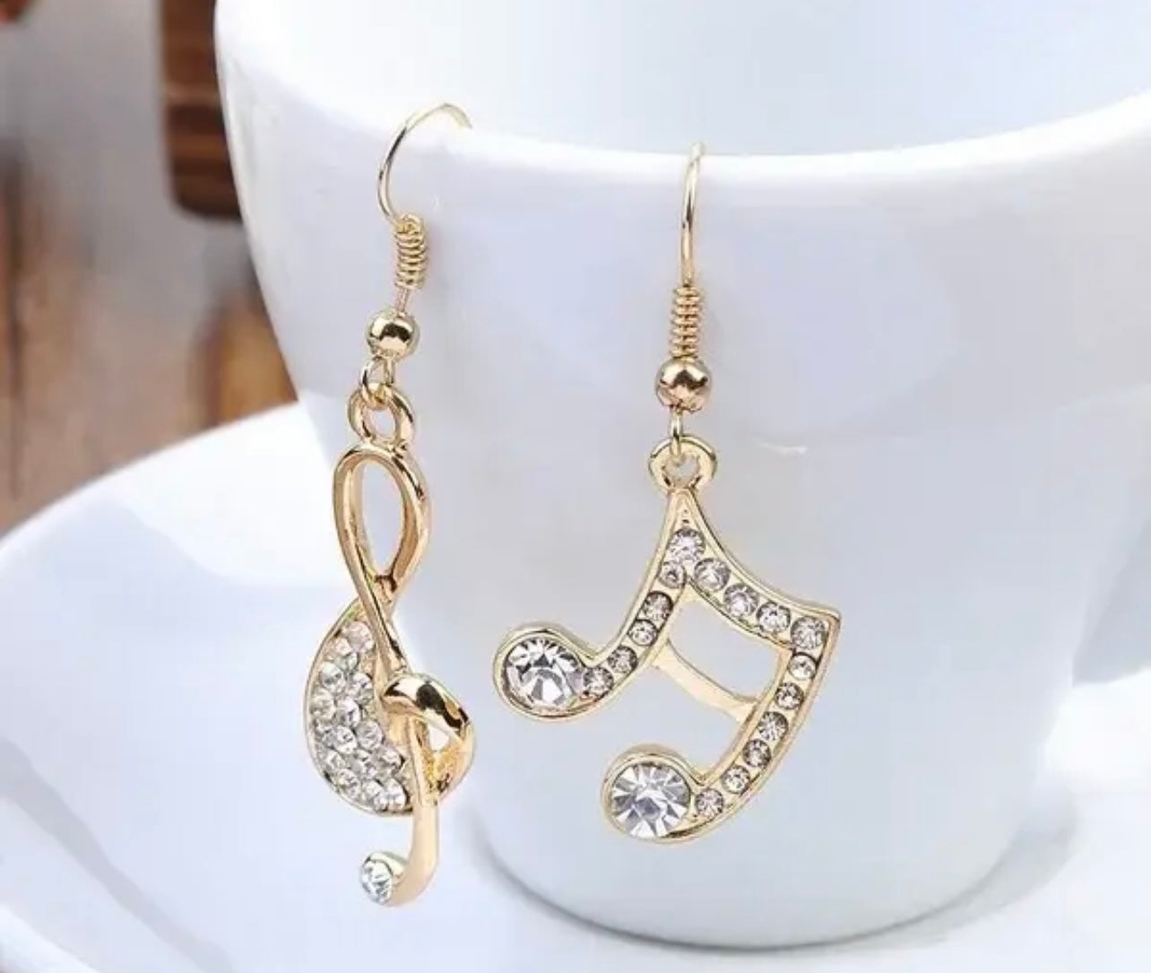 Beautiful Gold or Silver and Crystal Music Note Earrings