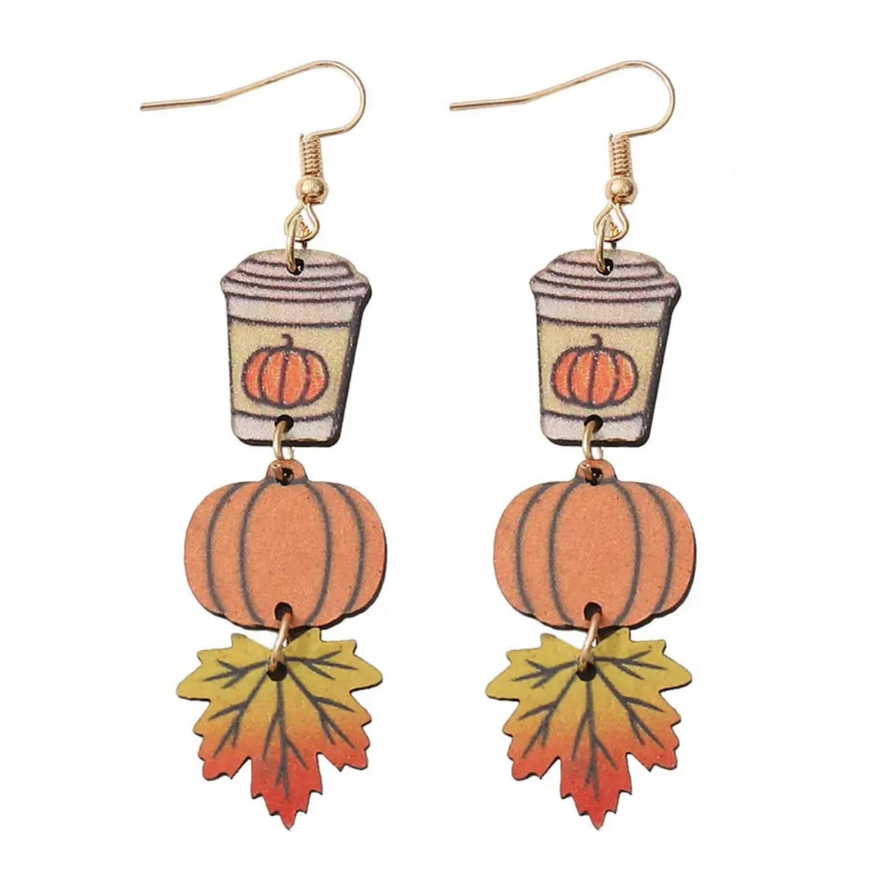 Adorable Fall Pumpkin Spice Coffee Wood Earrings