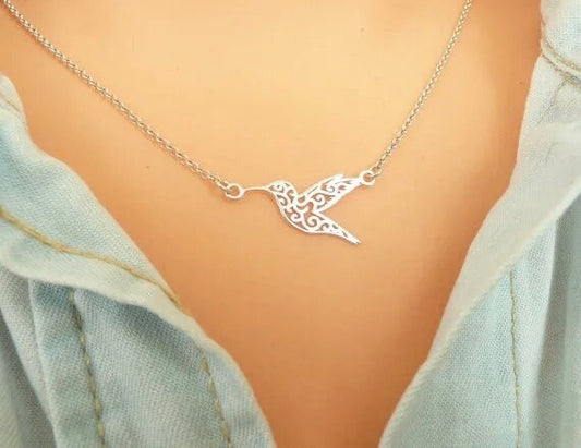 Beautiful Silver Stainless Steel Hummingbird Necklace