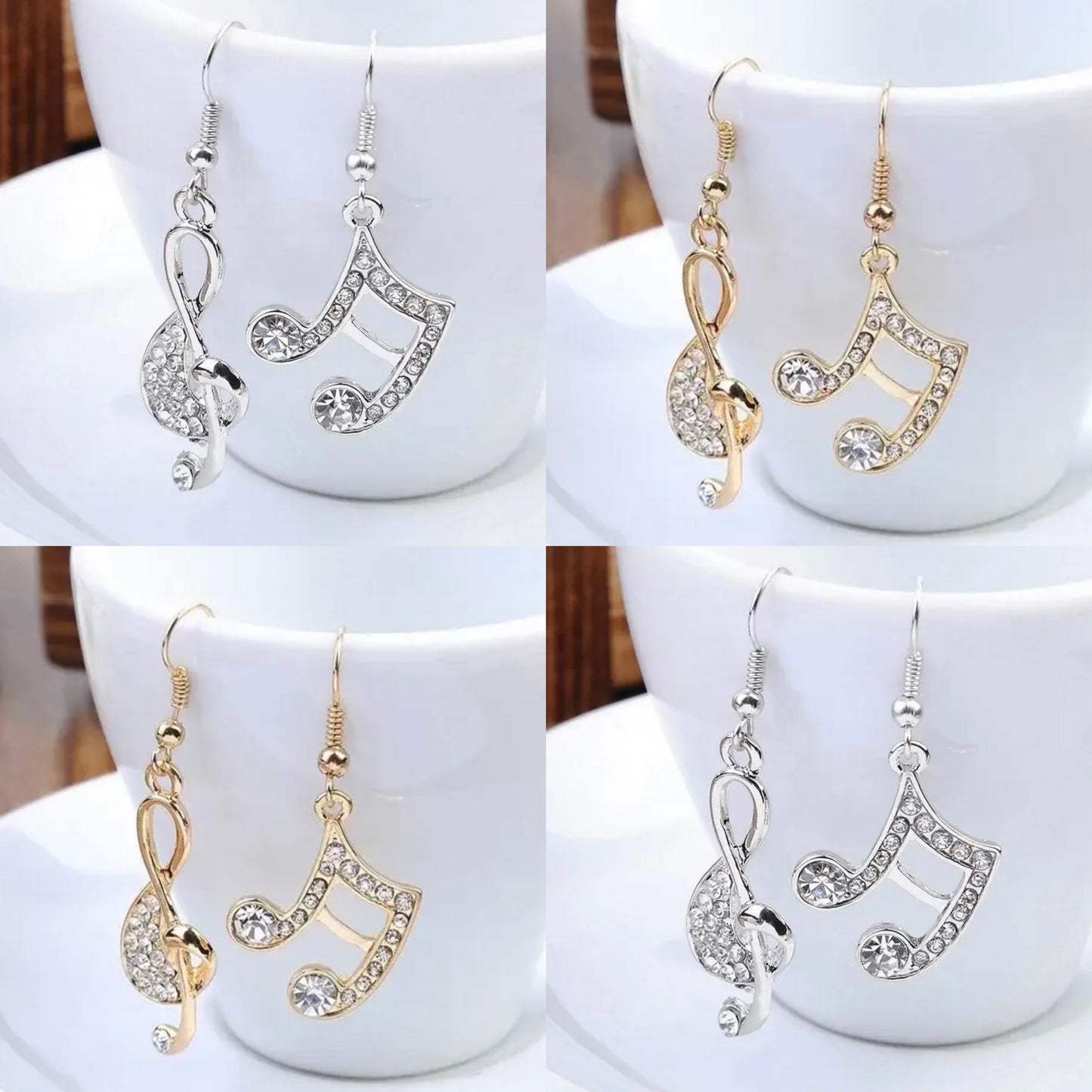 Beautiful Gold or Silver and Crystal Music Note Earrings