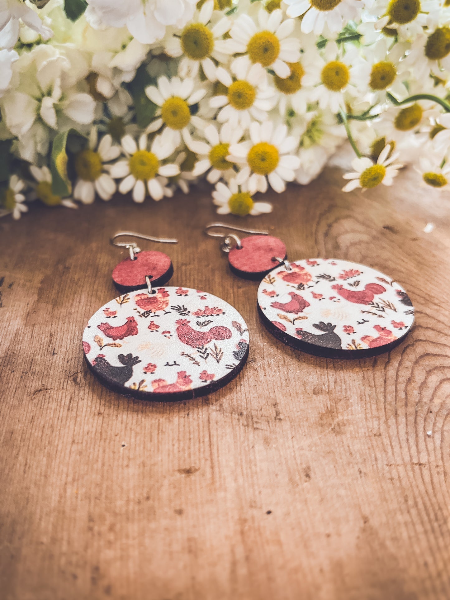 Adorable "The Penelope" Wooden Chicken Earrings