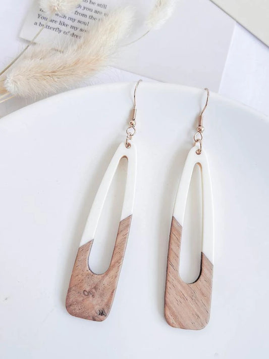 Beautiful White Wood and Resin Earrings
