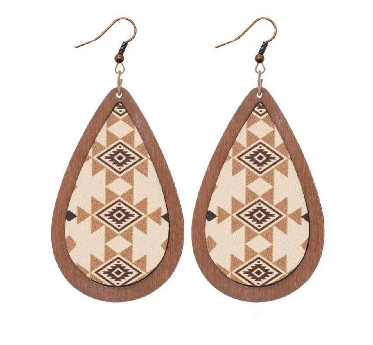 Beautiful Neutral Navajo Wood Drop Earrings