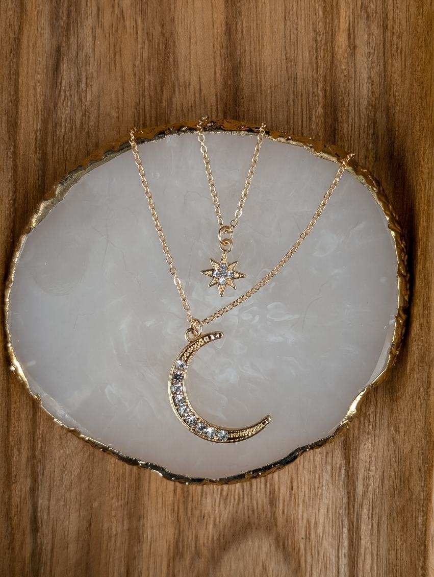 Beautiful Gold or Silver Celestial Moon and Star Necklace