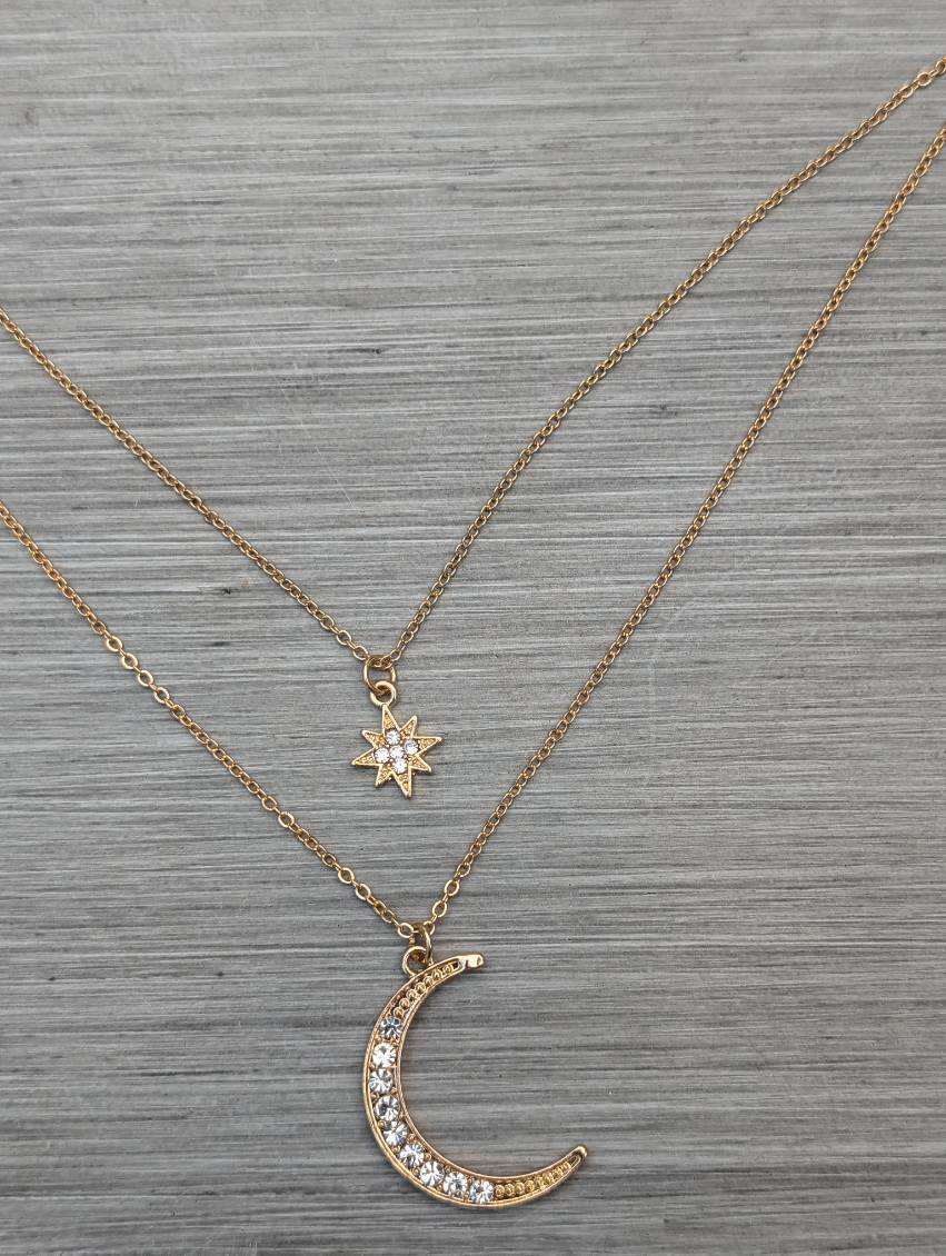 Beautiful Gold or Silver Celestial Moon and Star Necklace