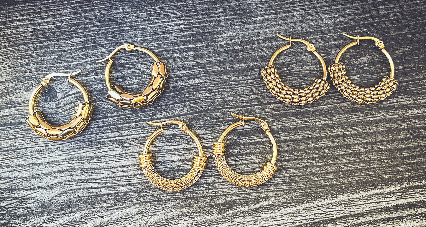 Beautiful 3 Pair Set of Gold Hoop Earrings