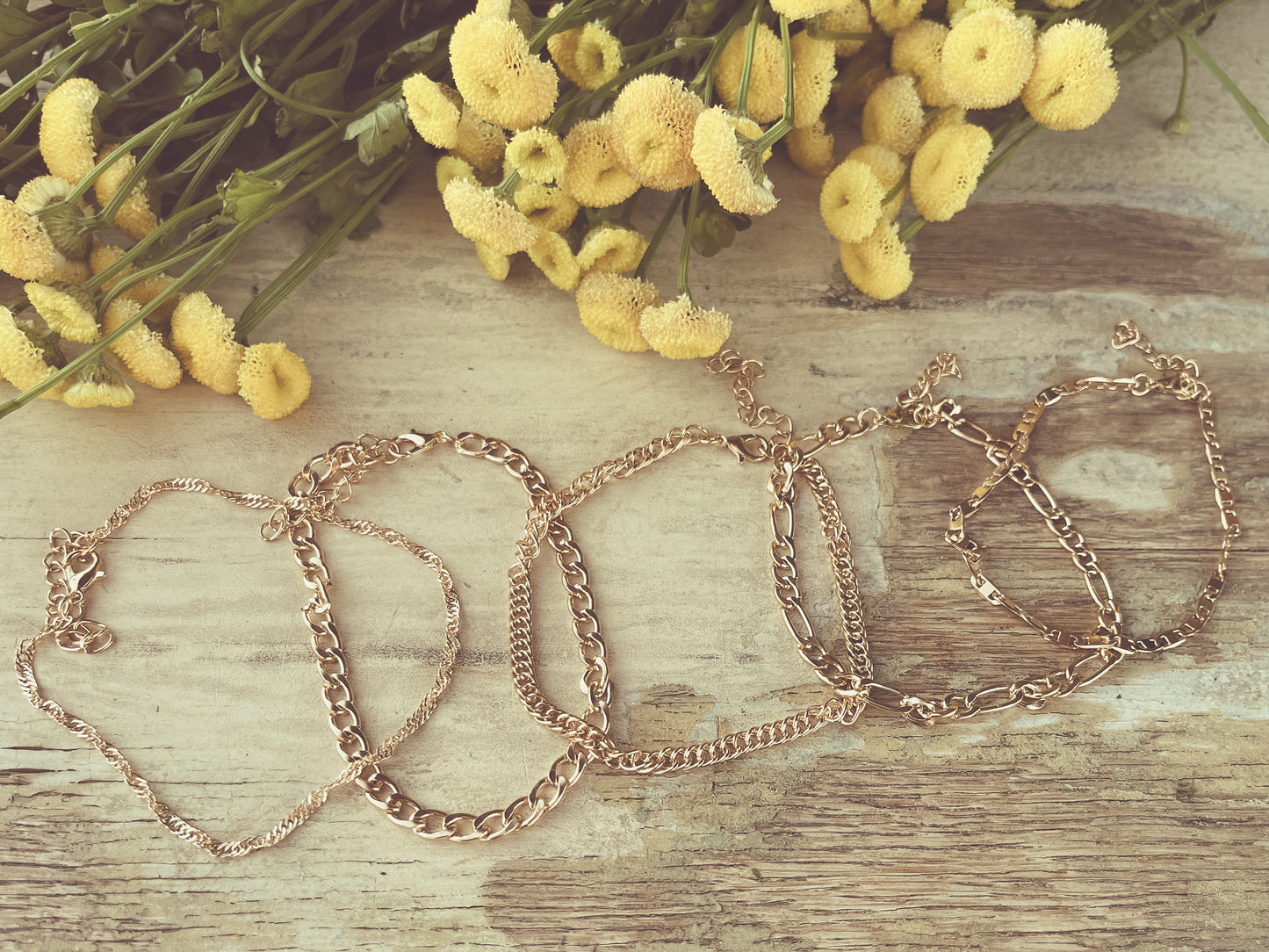 Beautiful Gold Anklet Set-Set of 5