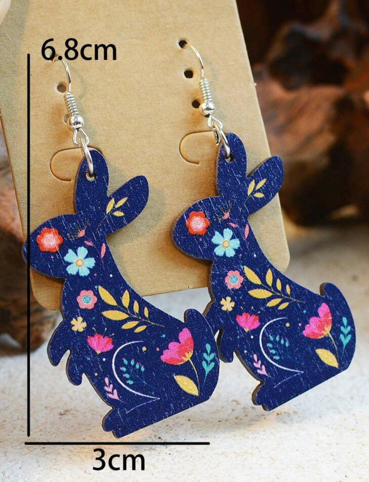 Beautiful Blue Bunny Wood Earrings