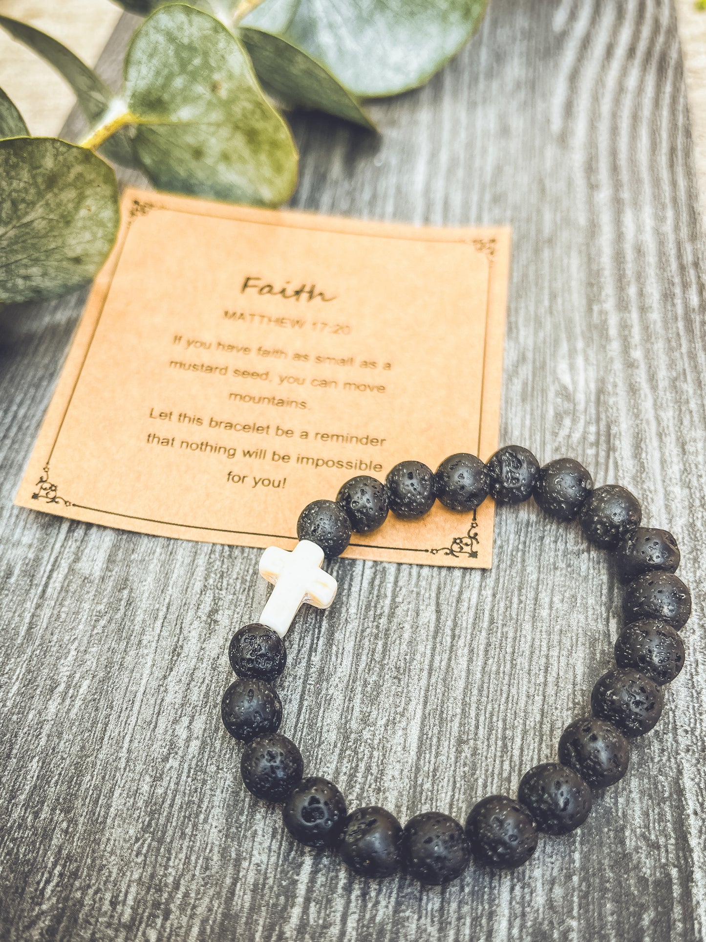 Beautiful Black Lava Rock Faith Bracelet