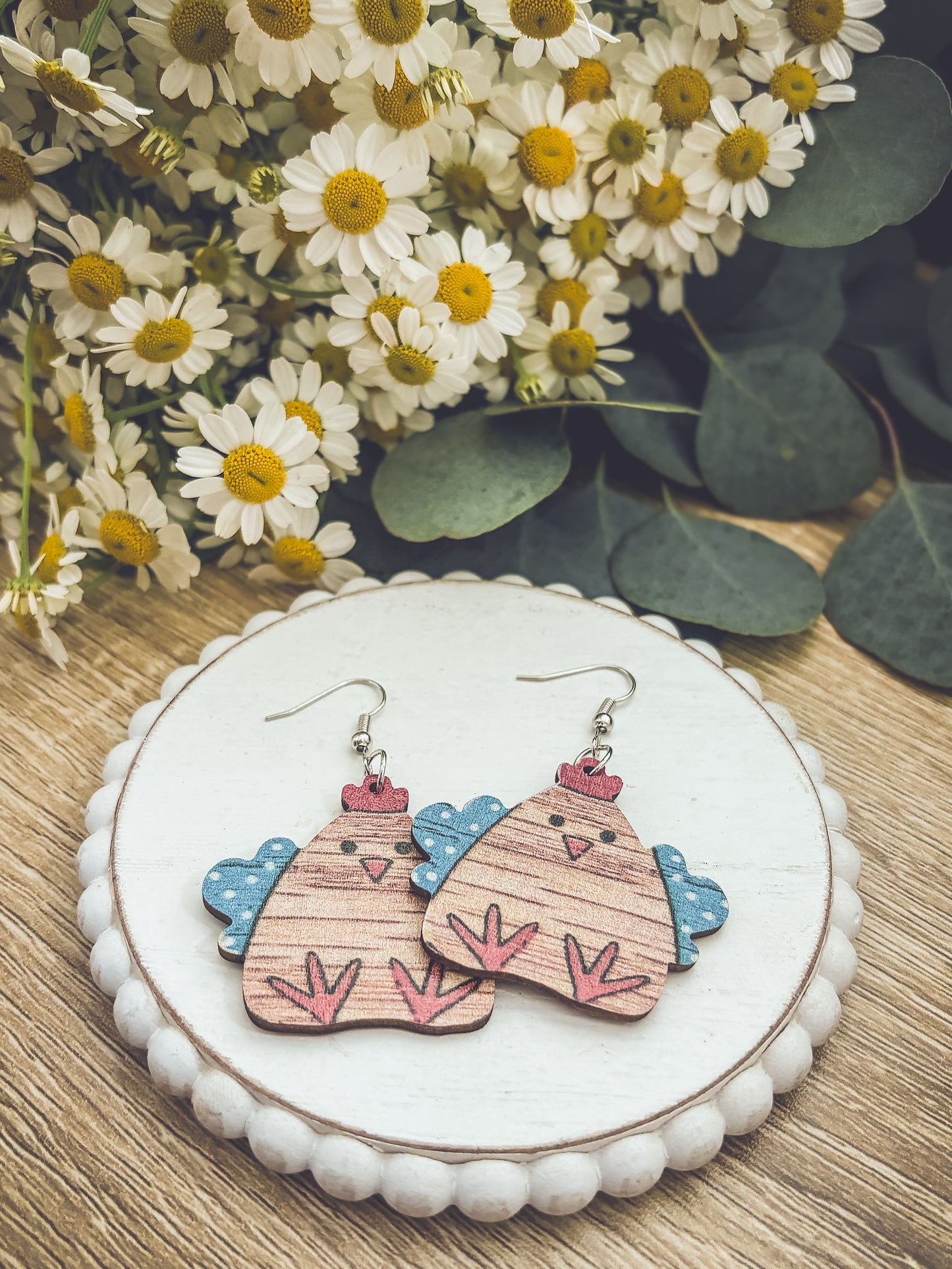 Adorable Wood Chicken Earrings