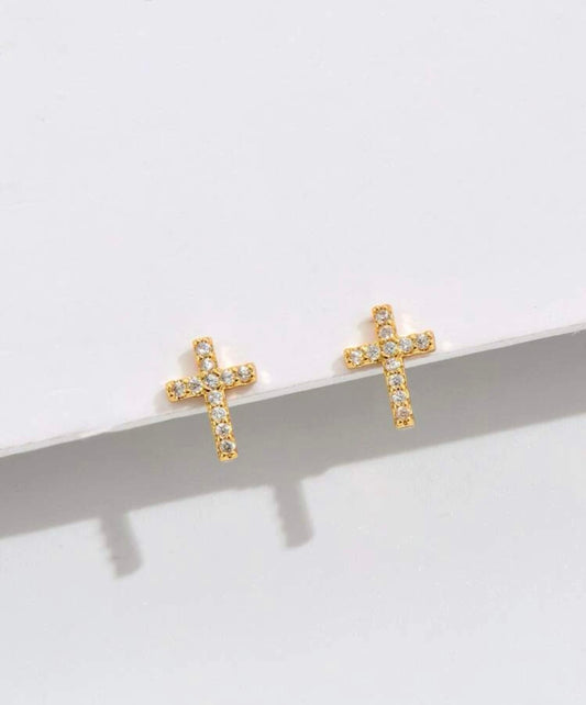 Beautiful Dainty Gold Cross Earrings