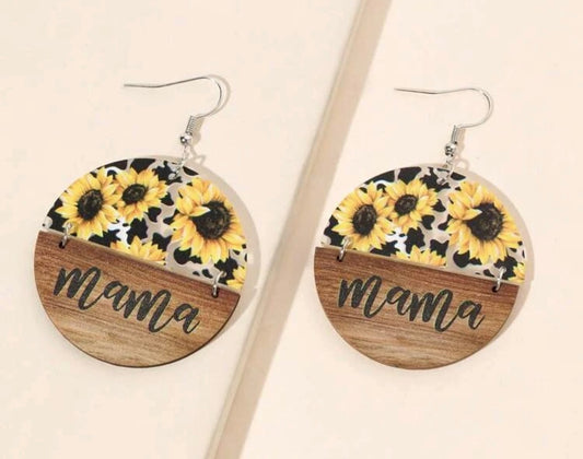 Beautiful Acrylic and Wood MaMa Earrings - Sunflower