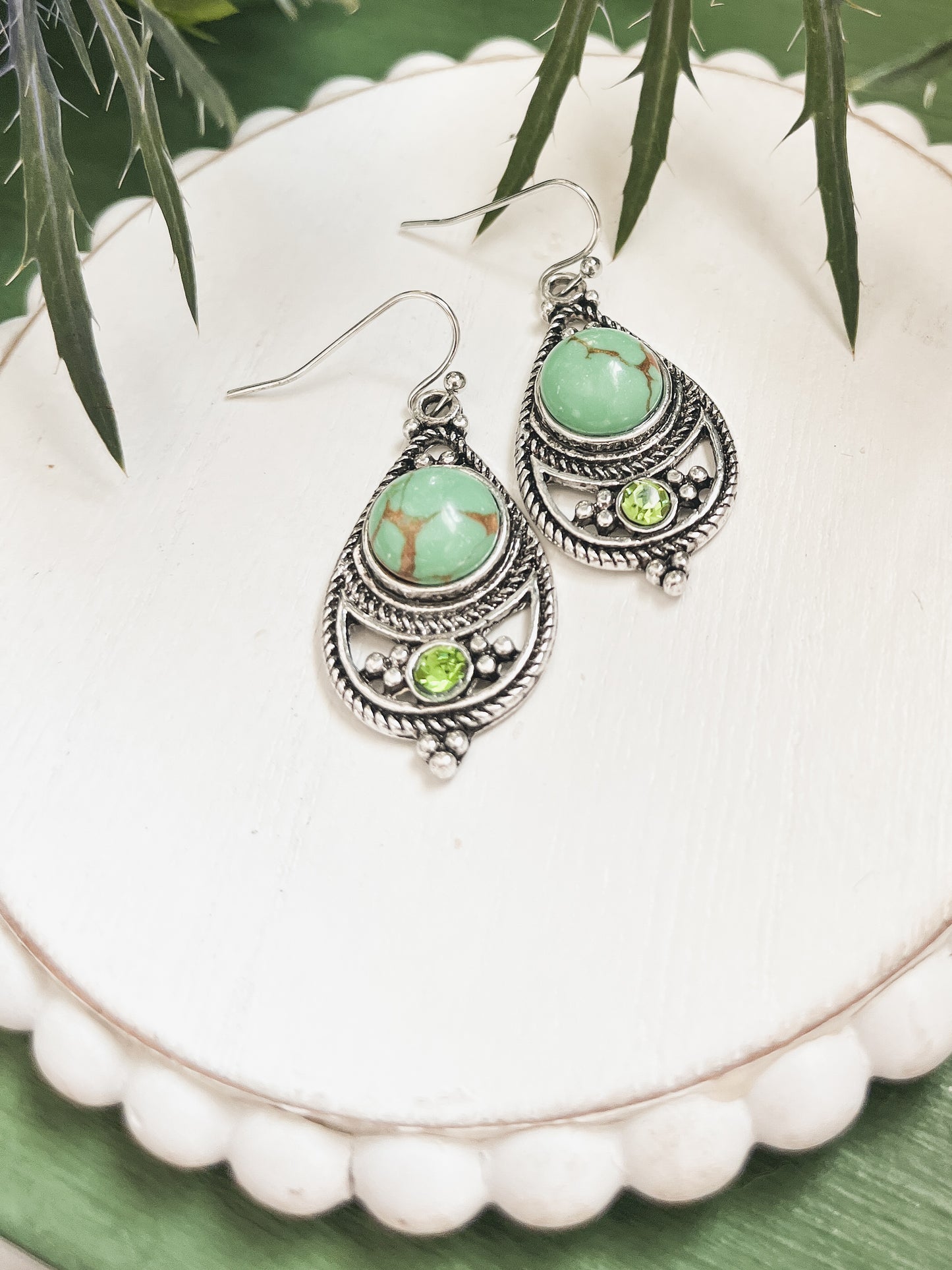 Beautiful Green and Silver Drop Earrings