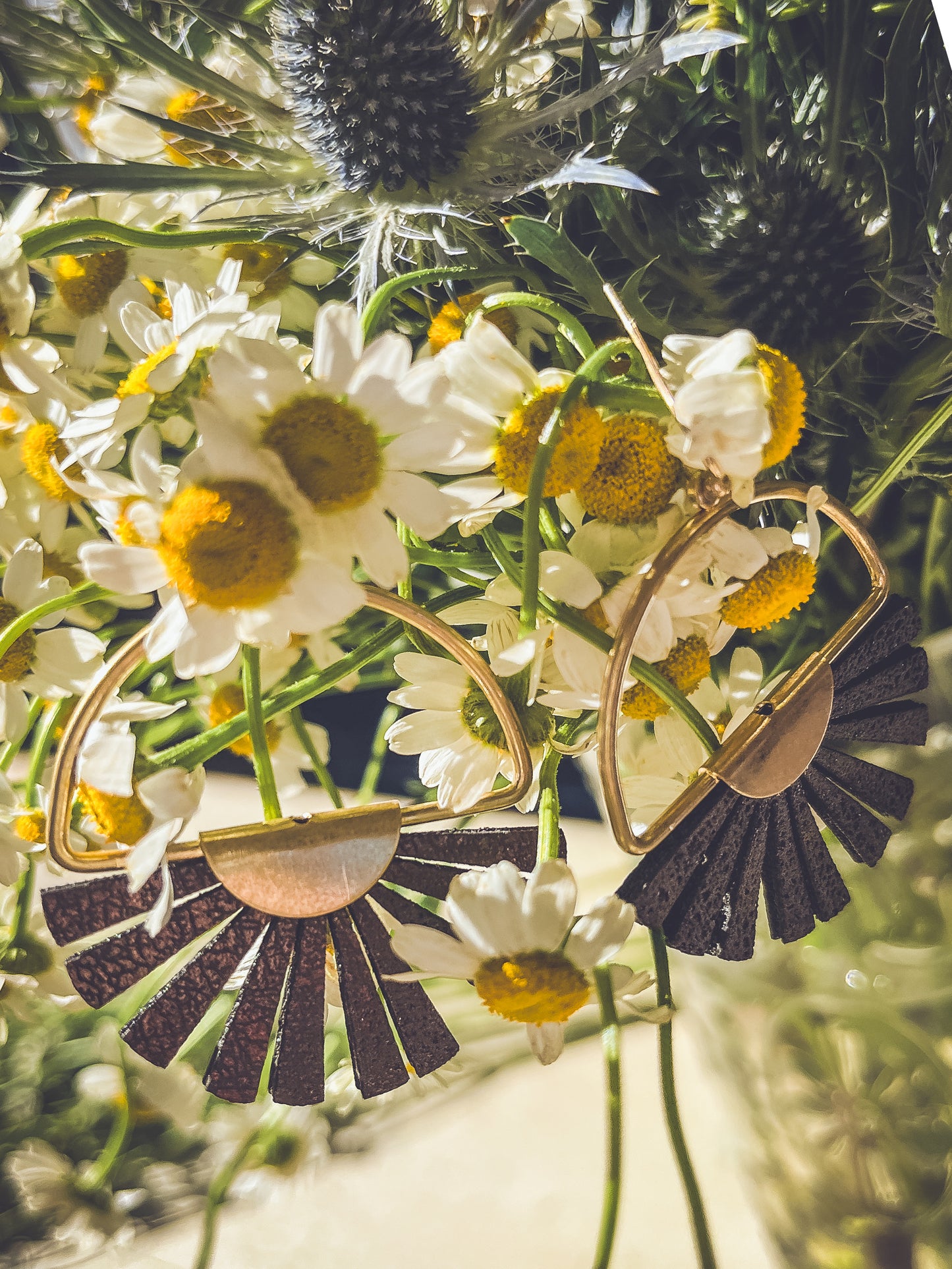 Beautiful Leather Sun Burst Earrings